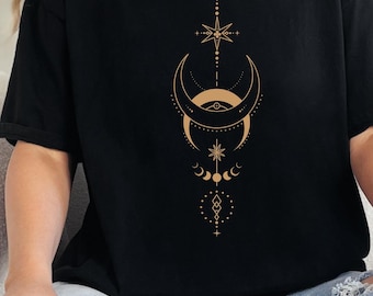 Celestial Moon Phase Shirt for Women, Mystic Sun and Moon Tee Gift, Spiritual Astrology Lover Shirt, Boho Witchy T-Shirt, Comfort Colors®