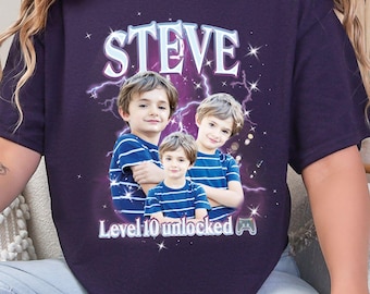 Gildan 5000® Birthday Photo Shirt for Mom, Personalized Kids Face Tee, Matching Family Birthday Outfit,Funny 40th Gift,Bootleg Rap Style Tee