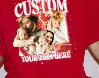 Custom Gildan5000® Photo Mama Shirt with Kids Faces,Personalized Mother’s Day Gift from Children,Retro Bootleg Mom Tee,Birthday Gift for Mom
