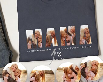 Custom Gildan 5000® Mama Photo Shirt, Personalized Mother’s Day Gift from Kids, Mom Birthday Tee,Grandma Picture Shirt,Family Memory T-Shirt