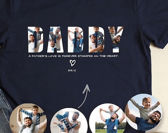 Gildan 5000® Personalized Dad Photo Shirt with Kids Names, Custom Father’s Day Gift from Kids, Husband Birthday Tee,Bonus Dad Portrait Shirt
