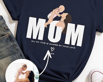 Custom Mom Portrait Shirt, Kids Names Tee for Mother, Gift from Children, Mother’s Day Shirt, Wife Birthday Gift, Vintage Style Photo Tee