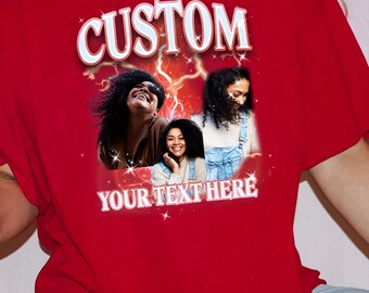 Gildan 5000® Bootleg Tee Photo Shirt Gift for Girlfriend, Birthday Bachelorette Party Outfit, Personalized Face T-Shirt, Vintage Graphic Tee