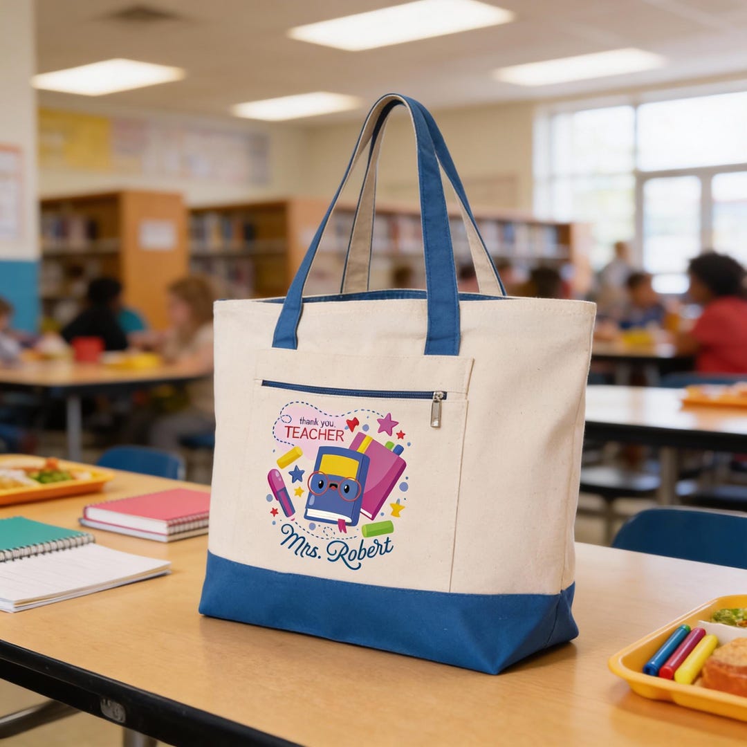 Custom Teacher Canvas Tote With Zipper–practical School Bag Gift for ...