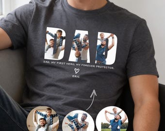 Gildan 5000® Personalized Dad Photo Shirt with Kids Names, Custom Father’s Day Gift from Kids, Husband Birthday Tee,Bonus Dad Portrait Shirt