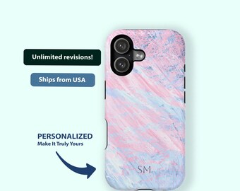 Funda personalizada con nombre abstracto rosa, funda para iPhone con monograma MagSafe, regalo para el Día de la Madre de mi hija, funda personalizada con nombre MagSafe.