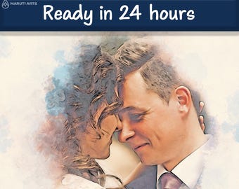 Custom Couple Portrait • Personalized Watercolor Illustration • Anniversary Gift for Him Her • Wedding Gift • Photo to Art Print or Canvas