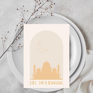Cartões Eid minimalistas, cartões islâmicos, download digital de cartões Eid, cartões Eid al-Fitr, cartões Eid Adha, cartões Eid Moubarak, 5x7