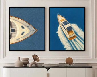 Luxury Yacht Poster, 2 set of yacht wall art, Old Money Yacht Print, Boat Print, Luxurious Fashion Print, Yacht club Art wall
