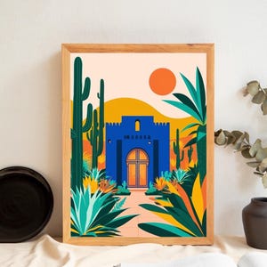 Majorelle Garden Marrakech, Moroccan artwork, Digital print Majorelle Marrakech, Moroccan Architecture poster. Blue Majorelle prints