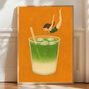 Matcha Digital Print, woman iced matcha lover, Aesthetic kitchen wall art, kitchen wall art coffee shop decor, matcha lover gift