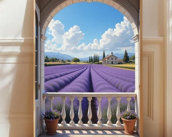 Lavender Field View from Window Art Print: Provence Home Decor (Digital Download)