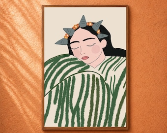 Arte mural de mujer amazigh, póster de mujer bereber pintado a mano, ilustración de mujer amazigh, retrato de mujer bereber.