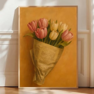 Pink white flowers Bouquet, Vintage flowers bouquet, Floral wall art poster, Apartment decor wall, Apricot crush flowers, trendy wall art.
