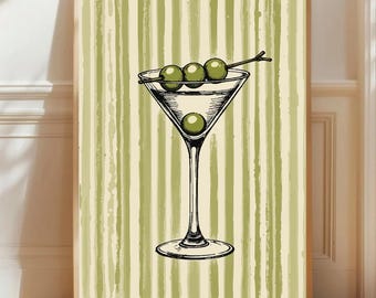 Martiniglas print met retro strepen: modern decor barwagen (digitale print)