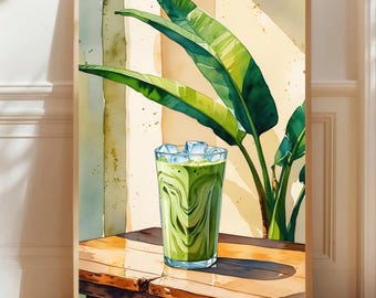 Iced Matcha Latte Print: Trendy Kitchen Wall Art (Digital Download