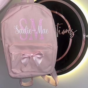 Personalised Mini Backpack/school bag/nursery bag with glitter initial and bow