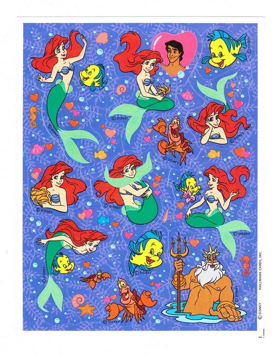 Disney S The Little Mermaid Sticker Sheet Vintage 90 S Etsy