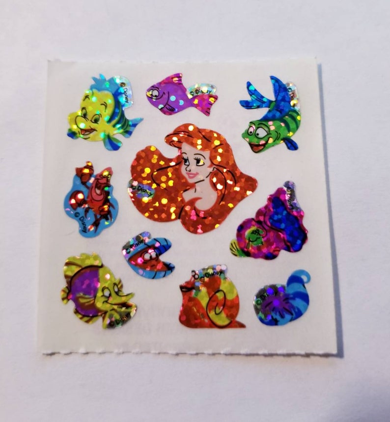 Vtg Disney/'s The Little Mermaid Sticker Mod Princess Ariel Flounder Sandylion Rare fish prismatic HTF