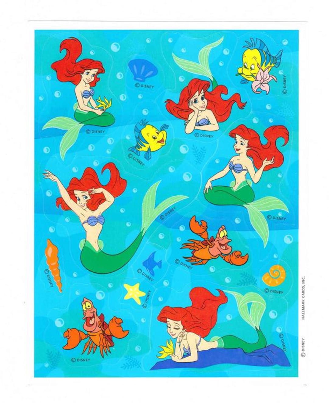 Disney's the Little Mermaid Sticker Sheet Vintage 90's Etsy