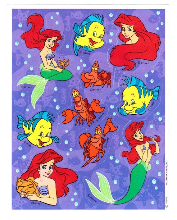 Disney's the Little Mermaid Sticker Sheet Vintage 90's Etsy