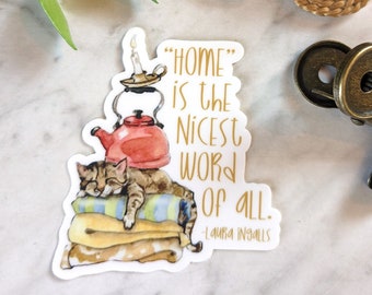 Cozy Cat Sticker with Homebody Quote printed on water-resistant vinyl