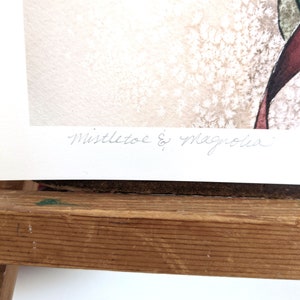 Magnolia Leaves and Mistletoe Fine Art Print with Chickadee Bird Winter Wall Decor unframed 8 x 10 image 6