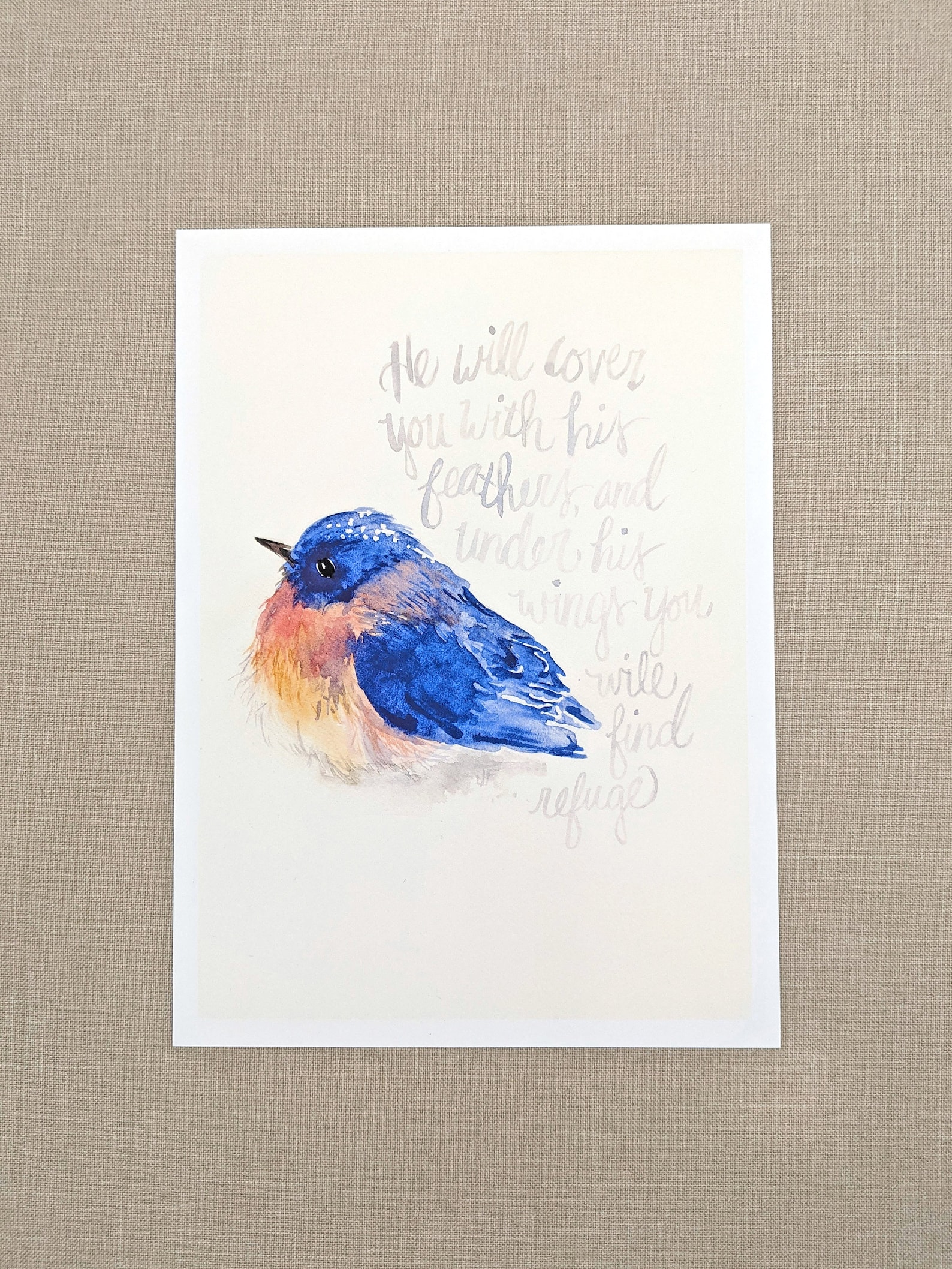 Bluebird With Scripture Bluebird Watercolor Print With Hand-lettered Scripture From Psalm 91 ...