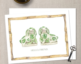 Set of 3 Staffordshire Bunny, "Hello Friend" Blank Notecards with white envelopes | size A2 | add on a wax seal for extra luxury!