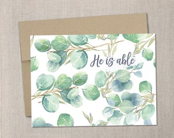 HE IS ABLE blank notecard set with watercolor eucalyptus | Set of Three Christian Encouragement Cards | size A2