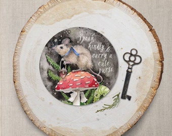 Woodland Mouse Sticker with Mushroom , water-resistant vinyl | 3" Circle