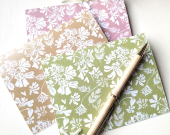 White and Pastel Floral Note cards Pack with three colors | size A2, set of six with white envelopes