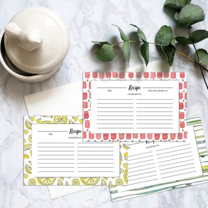 Tarjetas de recetas de limón en acuarela: 4x6, doble cara (patrón PDF)