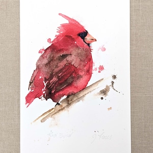 Christmas Cardinal Art Print | Gift for Red Cardinal Bird Lovers | 5 x 7 Minimalist Art Print