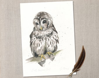 Small Watercolor Owl Print in Neutral Colors for Lodge Decor, Cottagecore Aesthetic, Nursery Decor or Modern Farmhouse Styles | 5" x 7"