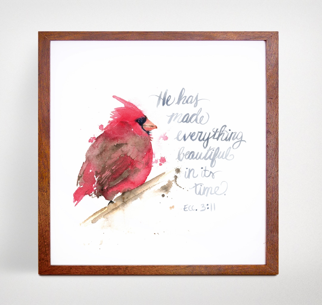 Watercolor Cardinal Art Print With Hand-lettered Scripture | Cardinal ...