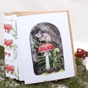 Woodland Mouse Notecards: Watercolor Mushroom, Fern & Acorn Designs