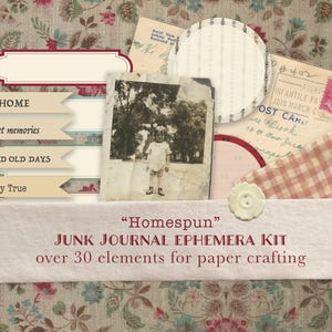 Kit diario digitale HOMESPUN con tessuti vintage in stile Cottagecore, reperti e arte originale / Ephemera vintage stampabile