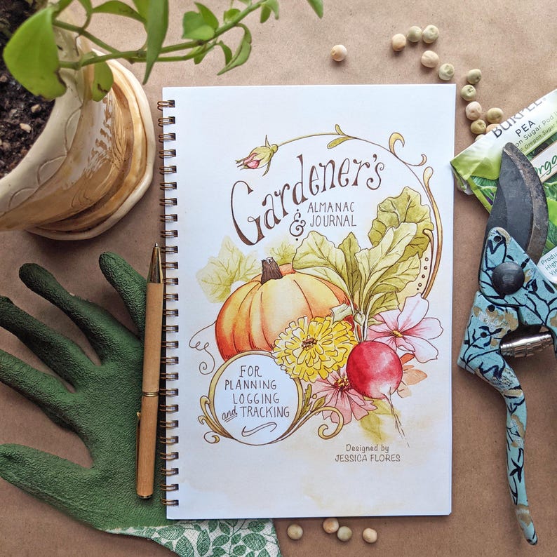 Conjunto de presente para diário de jardinagem com páginas ilustradas para planejamento, criação de listas, registro de desempenho, controle de gastos e muito mais! imagem 1