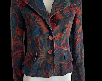 Dolce Gabbana Samtjacke Größe S, seltene DG-Jacke mit Blumendruck aus den 90ern, Y2K-Blazer