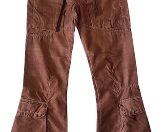MFG-Samthose Größe S, Marithe Francois Girbaud Vintage-Hose mit niedriger Taille, braune Y2K-3/4-Hose