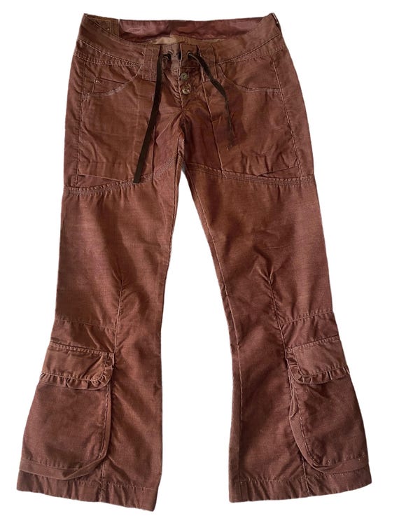 Pantalon Velours Girbaud Femme Taille 38 - Coupe Destructurée Kaki, Très Bon état