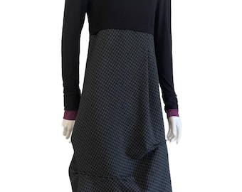 Cop Copine Vintage Kleid Größe S, Cop Copine Y2K Langes schwarzes Kleid, Cop Copine 90er Baumwolle Langarm Dunkel Minimal Größe M Kleid