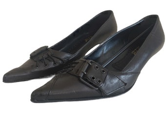 Spitze Fornarina-Schuhe Größe 37, Schwarze 90er-Jahre-Schuhe 37, Fornarina Y2K-Lederschuhe, Schwarze Vintage-Fornarina-Schuhe