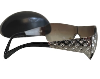 Prada Y2K-Sonnenbrille für Damen, Vintage-Prada-Brille mit Strasssteinen, Prada-Sonnenbrille mit transparenten Gläsern