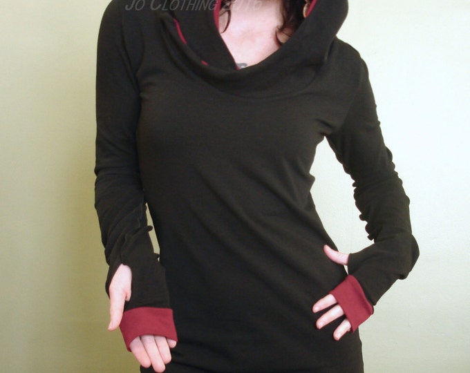 Hooded Tunic Dress/ Extra Long Sleeves W/thumb Holes/ Black - Etsy