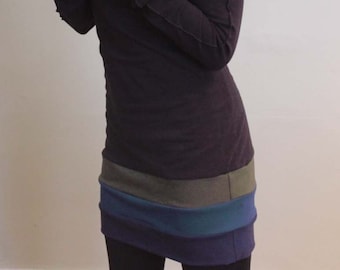 cowl tunic dress with extra long sleeves BLACK/Olive,Teal,Navy