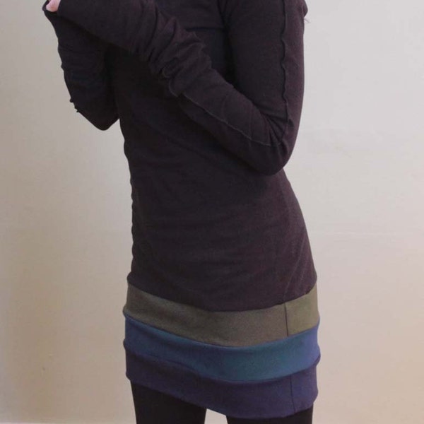 cowl tunic dress with extra long sleeves BLACK/Olive,Teal,Navy