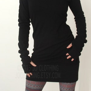 hooded tunic dress with thumb hole sleeves in BLACK/The ORIGINAL