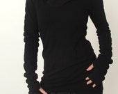hooded tunic dress with thumb hole sleeves in BLACK The ORIGINAL